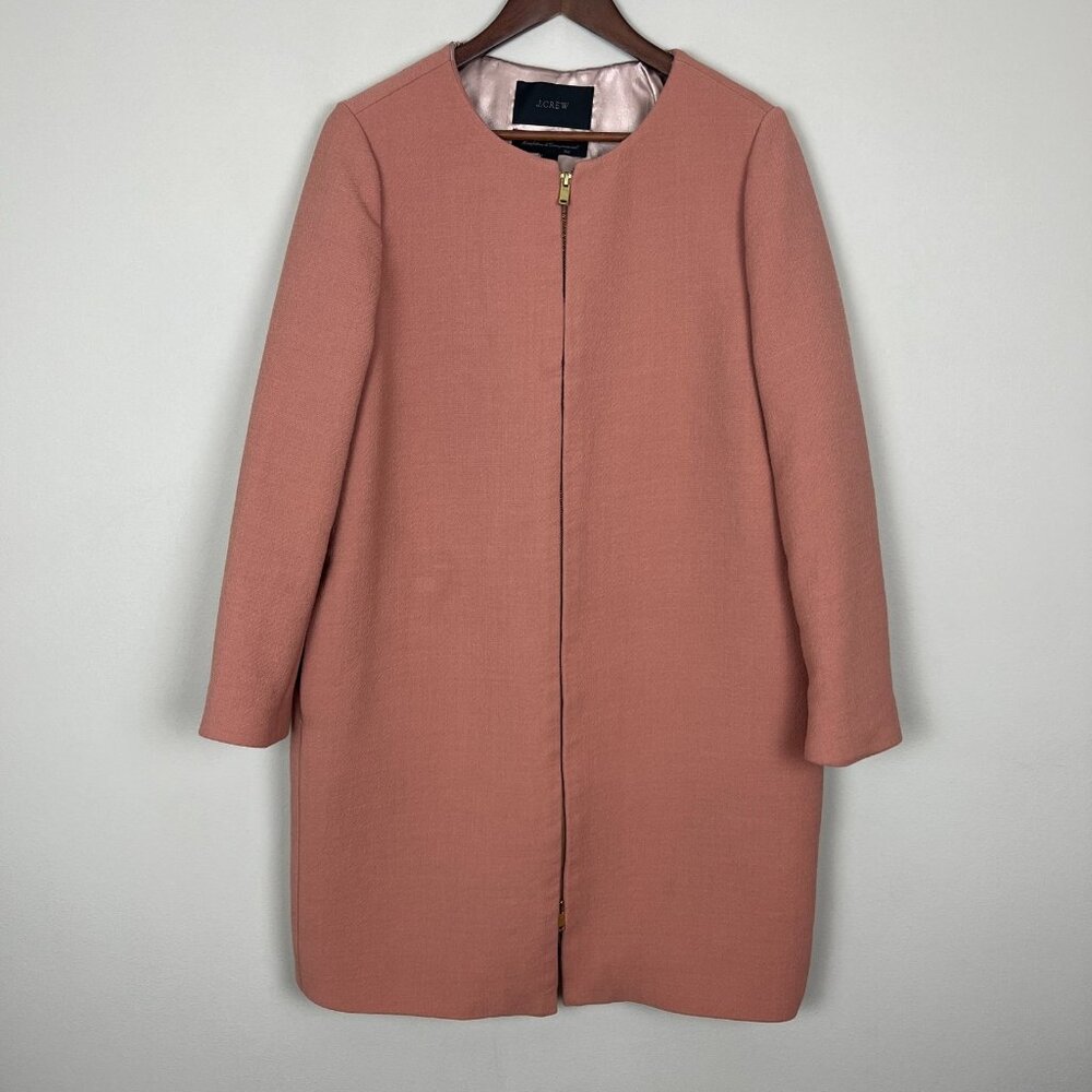 J. Crew Double Cloth Collarless Coat Jacket‎ Womens 14 Mauve Wool Preppy Italy
